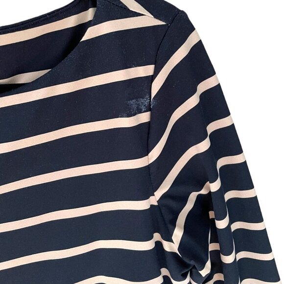 J. McLaughlin Size M Black Tan Nicola 3/4 Sleeves Striped Layered Dress - Picture 4 of 11